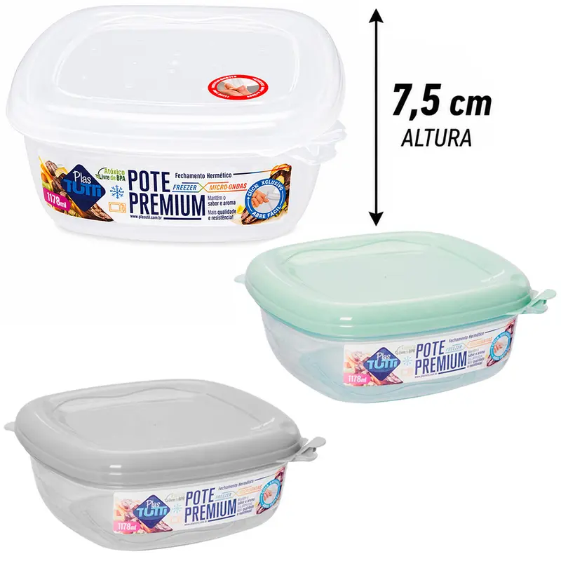 POTE ORGANIZADOR DE PLASTICO QUADRADO GRADUADO PREMIUM COM TAMPA COLORS 1178ML
