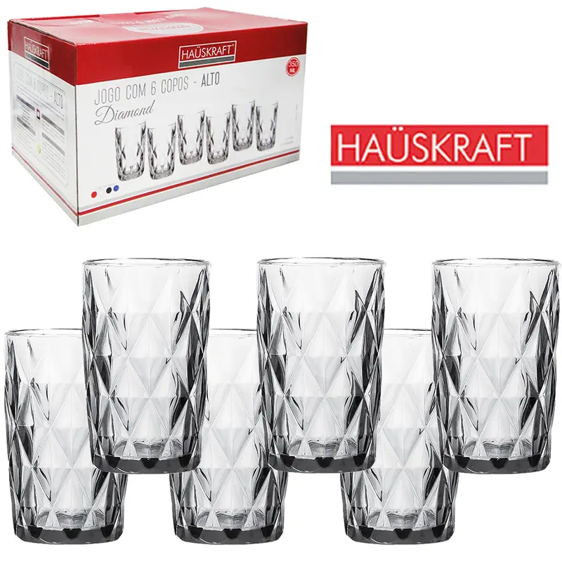 JOGO DE COPO DE VIDRO ALTO DIAMOND HAUSKRAFT COM 6 PECAS 340ML