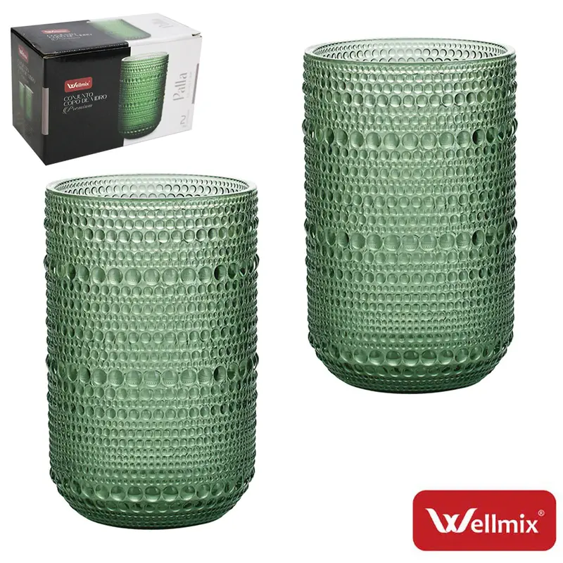 JOGO DE COPO DE VIDRO PREMIUM PALLA COLLECTION VERDE ESCURO COM 2 PECAS 280ML