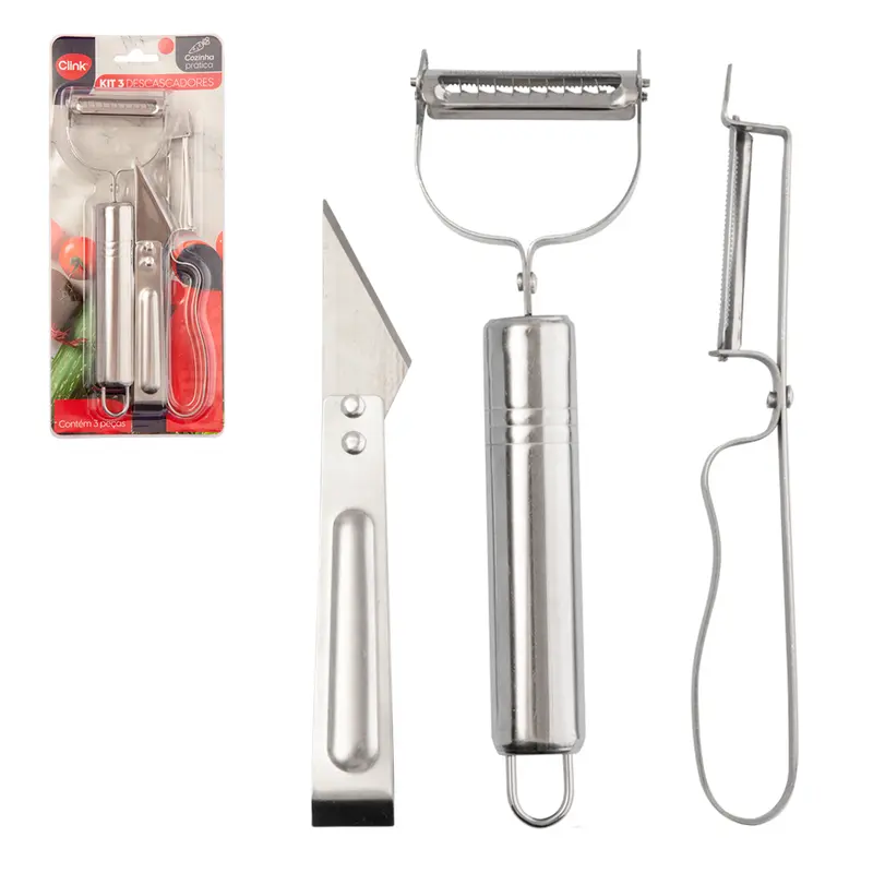 CORTADOR DESCASCADOR DE LEGUMES / FRUTAS DE INOX COM 3 PECAS