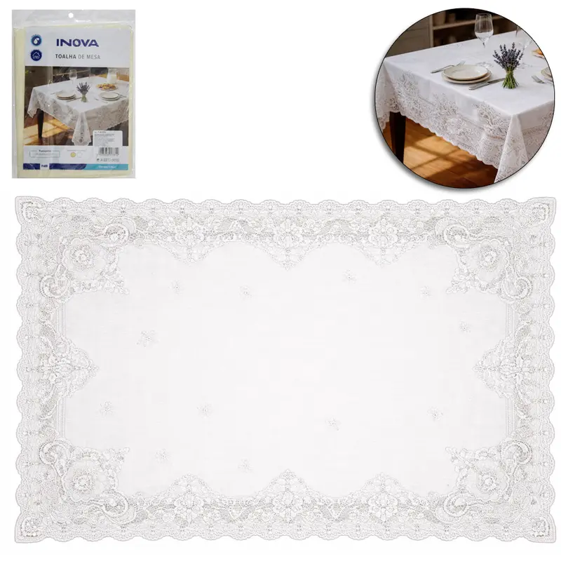 TOALHA DE MESA DE RENDA ( POLIESTER ) RETANGULAR INOVA 140X200CM