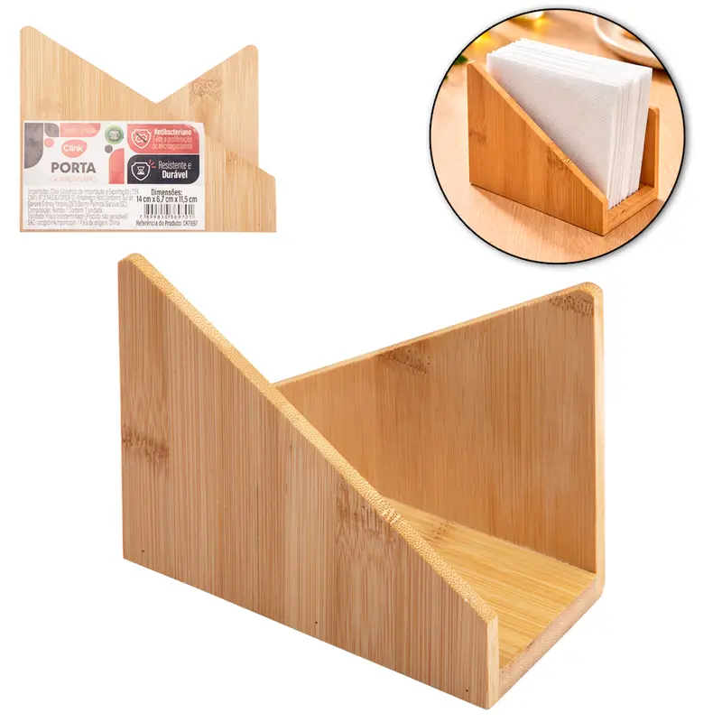 PORTA GUARDANAPO DE BAMBU 14X11,5X6,7CM