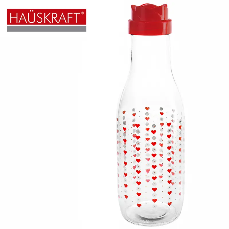 GARRAFA DE AGUA DE VIDRO CORACAO COM TAMPA DE PLASTICO HAUSKRAFT 1L
