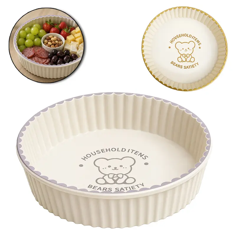BANDEJA PETISQUEIRA DE PLASTICO REDONDA URSO COM BORDA DOURADA / PRATA 3,5X15,5CM DE Ø