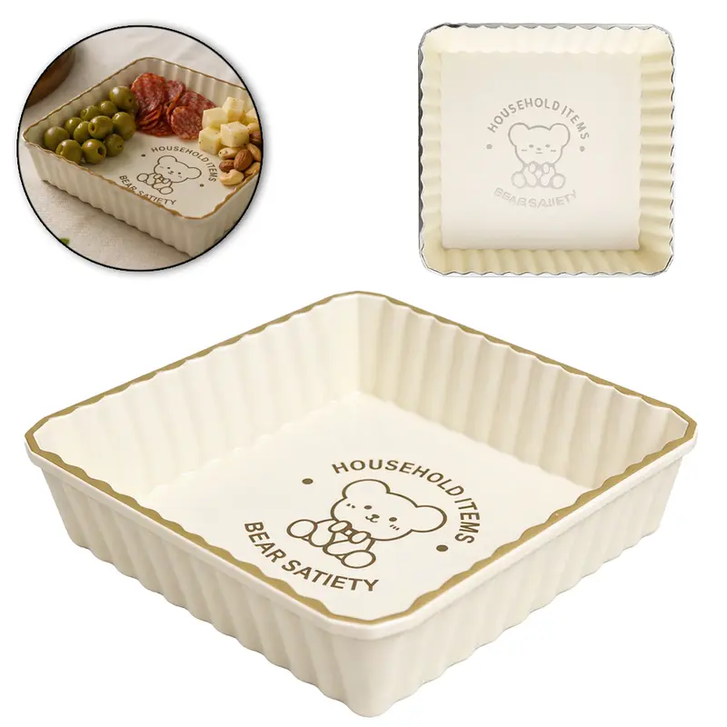 BANDEJA PETISQUEIRA DE PLASTICO QUADRADA URSO COM BORDA DOURADA / PRATA 3,5X14CM