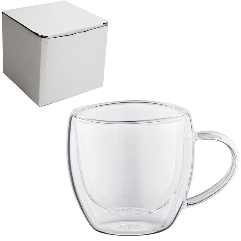 CANECA XICARA DE VIDRO BOROSSILICATO COM PAREDE DUPLA BISTRO PARA CAFE / CAPPUCCINO 220ML