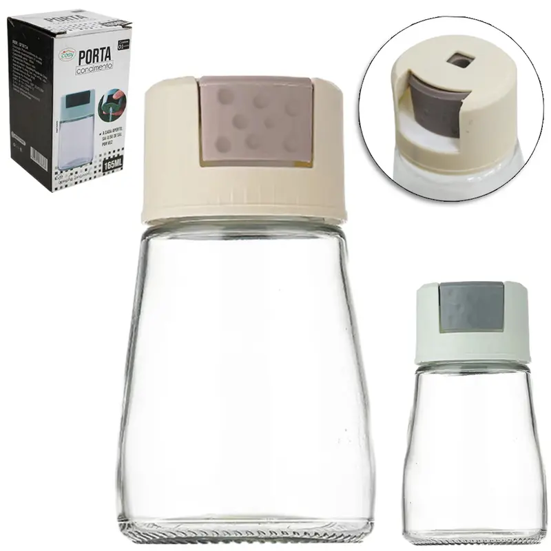 PORTA CONDIMENTO SALEIRO DE VIDRO COM DOSADOR 165ML