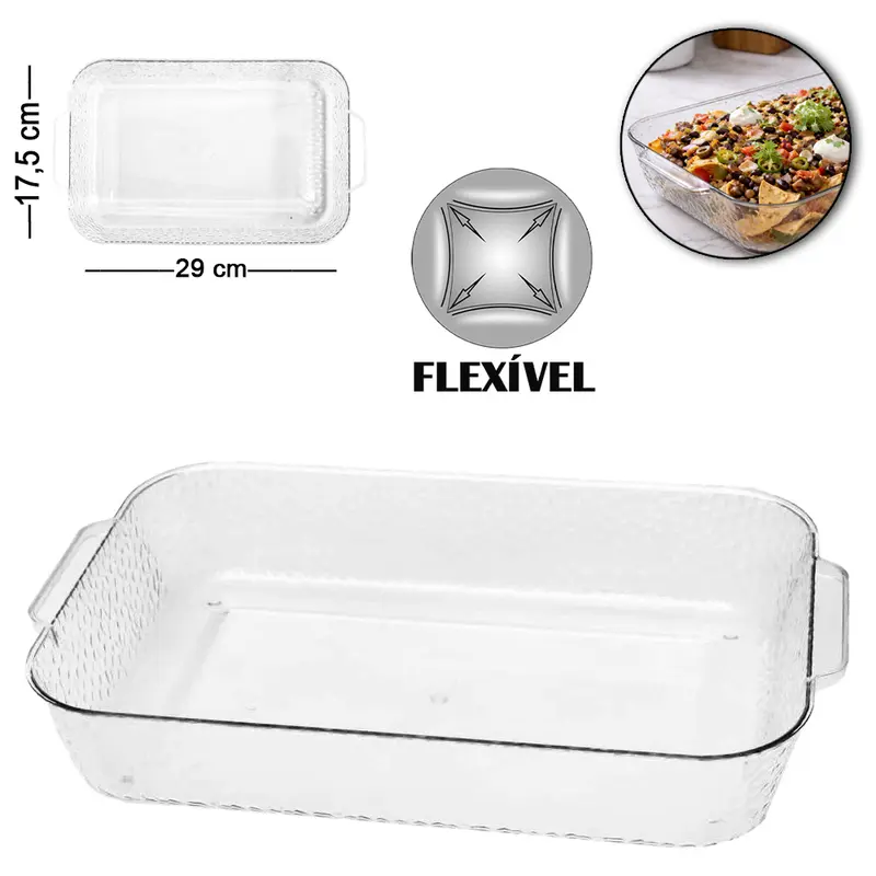 TRAVESSA RETANGULAR DE PLASTICO PET FLEXIVEL 29X17,5X5CM
