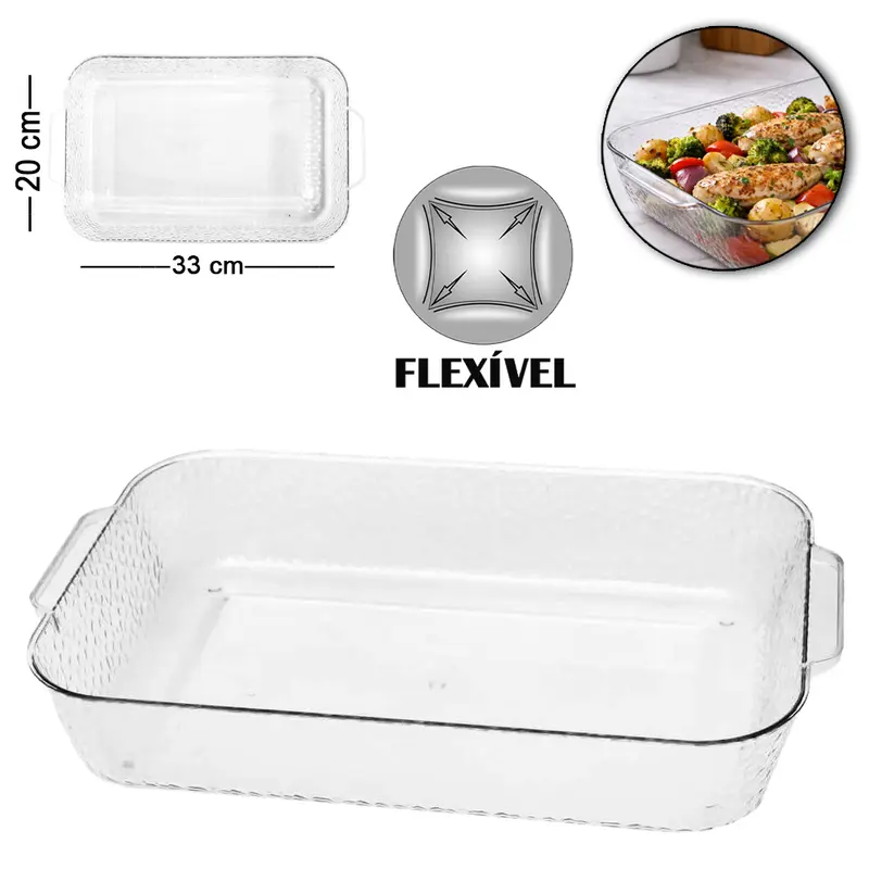 TRAVESSA RETANGULAR DE PLASTICO PET FLEXIVEL 33X20X6CM