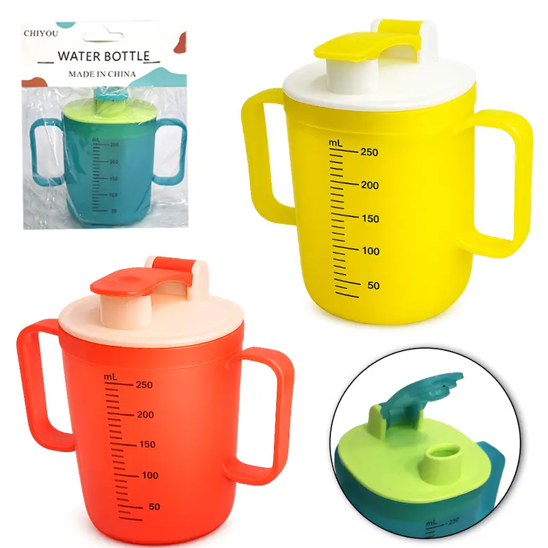 COPO BABY COM TAMPA + BICO E ALCA DE PLASTICO + ADESIVO GRADUADO WATER BOTTLE 250ML