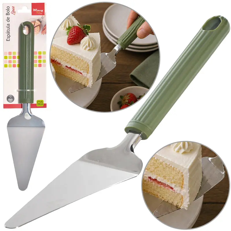 ESPATULA DE BOLO DE INOX CABO PLASTICO VERDE LINES 26,5X6CM