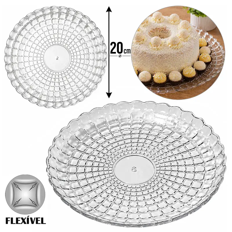 BANDEJA PRATO DE PLASTICO PET FLEXIVEL REDONDA PARA SOBREMESA P 2,5X20CM DE Ø