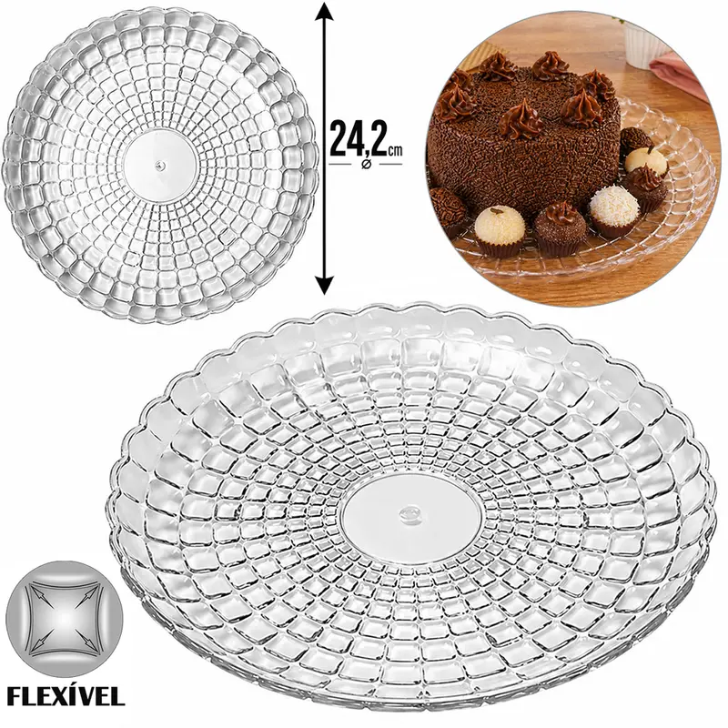 BANDEJA PRATO DE PLASTICO PET FLEXIVEL REDONDA PARA BOLO / DOCES M 2,5X24,2CM DE Ø