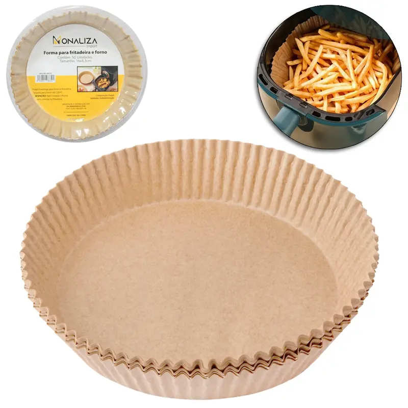 FORMA DE PAPEL REDONDA DESCARTAVEL PARA AIR FRYER / FRITADEIRA ELETRICA 50 PECAS 16/20CM DE Ø