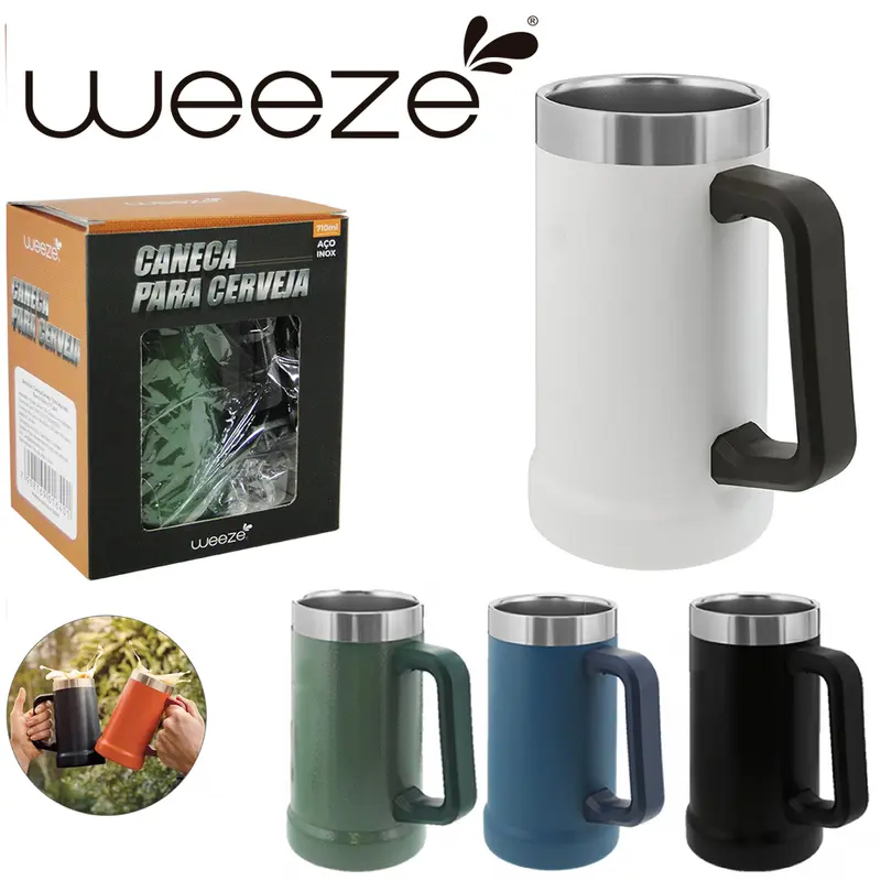 CANECA TERMICA DE INOX PARA CERVEJA COM PAREDE DUPLA WEEZE COLORS 710ML NA CAIXA