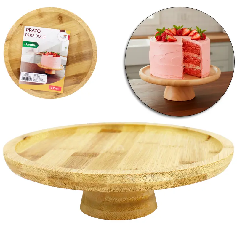 PRATO DE BAMBU PARA BOLO / DOCES COM PE 6X20CM DE Ø