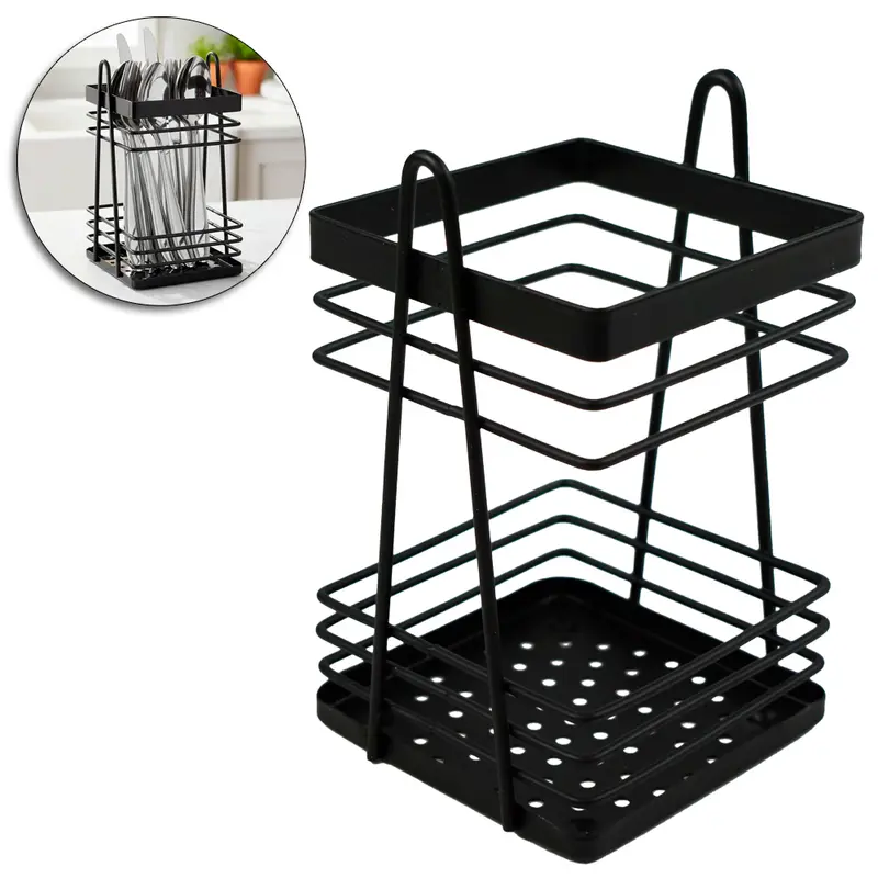 PORTA TALHER / ESCORREDOR DE TALHER ARAMADO QUADRADO BLACK 16,5X10CM