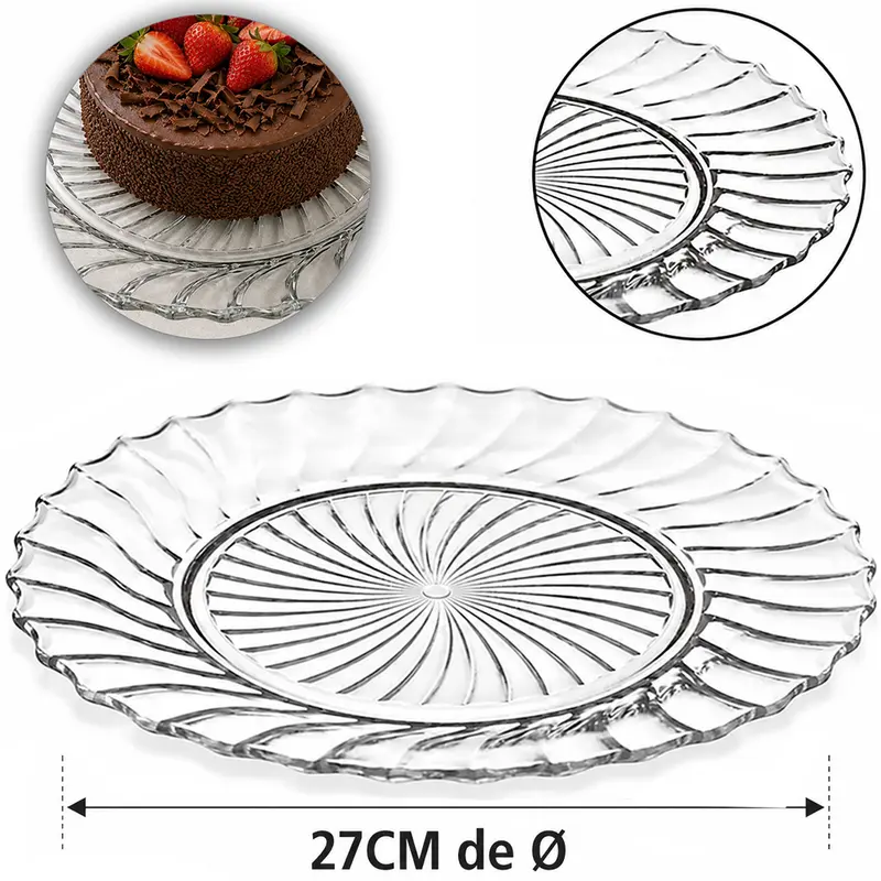 PRATO DE VIDRO PARA BOLO / DOCES EMOTIONS 27CM DE Ø