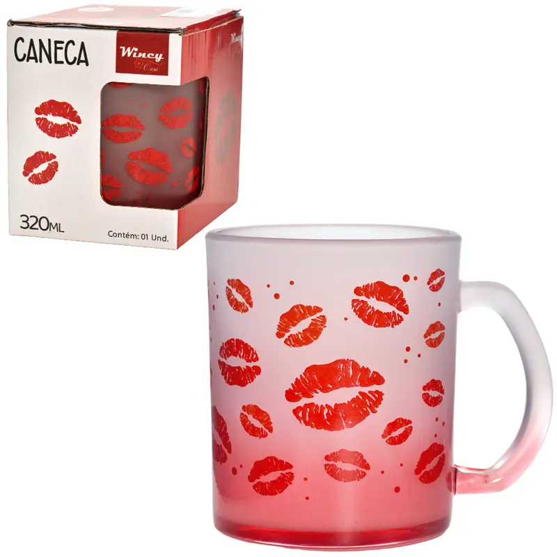CANECA XICARA DE VIDRO FOSCO KISS KISS 320ML