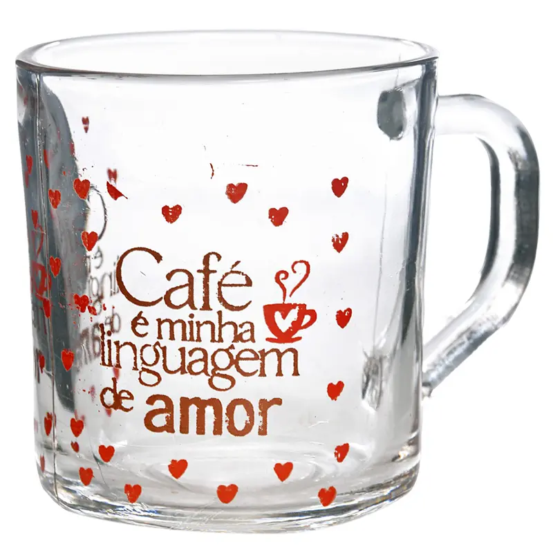 CANECA XICARA DE VIDRO CAFE E MINHA LINGUAGEM DE AMOR 215ML