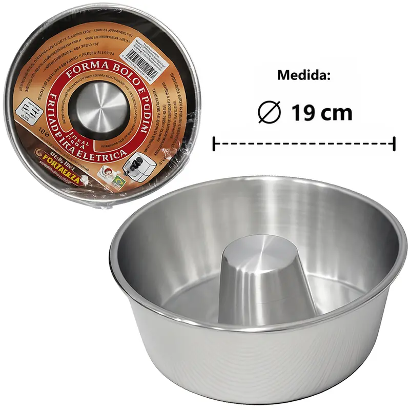 FORMA ASSADEIRA DE ALUMINIO IDEAL PARA AIR FRYER / FRITADEIRA ELETRICA PARA BOLO / TORTA / PUDIM COM TUBO Nº18 POLIDO