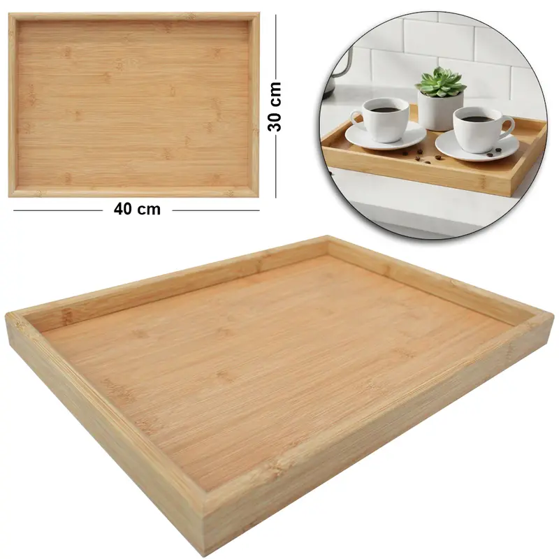 BANDEJA DE MADEIRA MDF RETANGULAR DECORATIVA 40X30X3,3CM