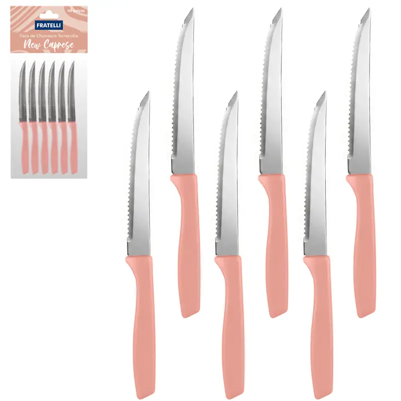 FACA DE CHURRASCO DE INOX 4,5'' CABO PLASTICO TERRACOTTA NEW CAPRESE 6 PECAS