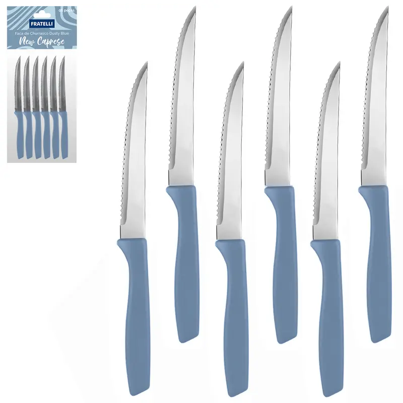 FACA DE CHURRASCO DE INOX 4,5'' CABO PLASTICO DUSTY BLUE NEW CAPRESE 6 PECAS