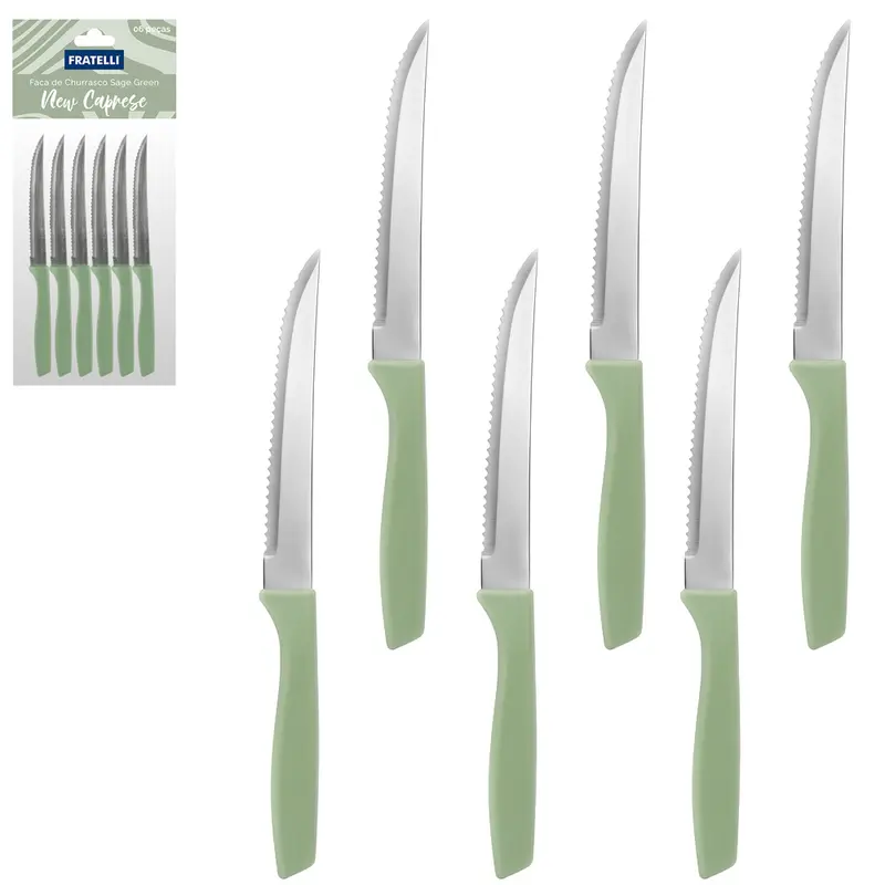 FACA DE CHURRASCO DE INOX 4,5'' CABO PLASTICO SAGE GREEN NEW CAPRESE 6 PECAS