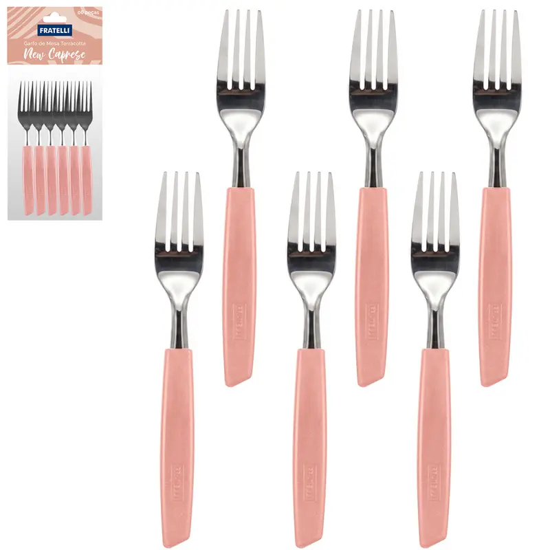 GARFO DE MESA DE INOX CABO PLASTICO TERRACOTTA NEW CAPRESE 6 PECAS 18,5X2,5CM