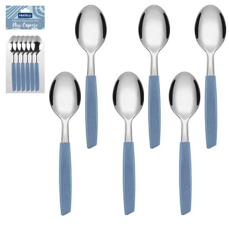 COLHER DE MESA DE INOX CABO PLASTICO DUSTY BLUE NEW CAPRESE 6 PECAS 18,5X2,5CM