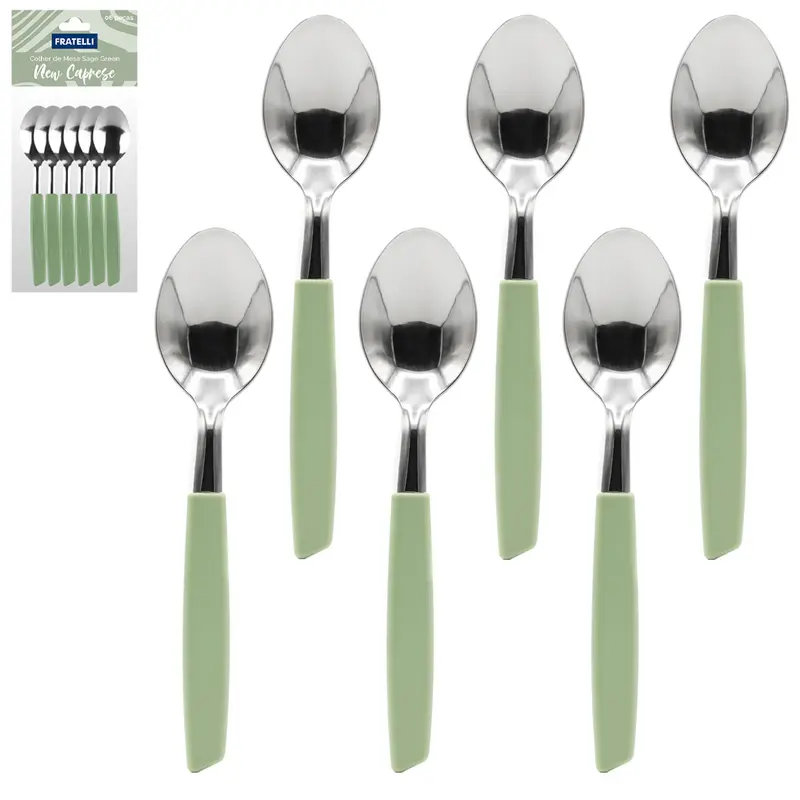 COLHER DE MESA DE INOX CABO PLASTICO SAGE GREEN NEW CAPRESE 6 PECAS 18,5X2,5CM