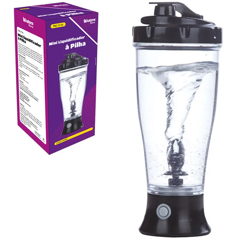 MINI LIQUIDIFICADOR PORTATIL 300ML A PILHA 21X8CM DE Ø NA CAIXA