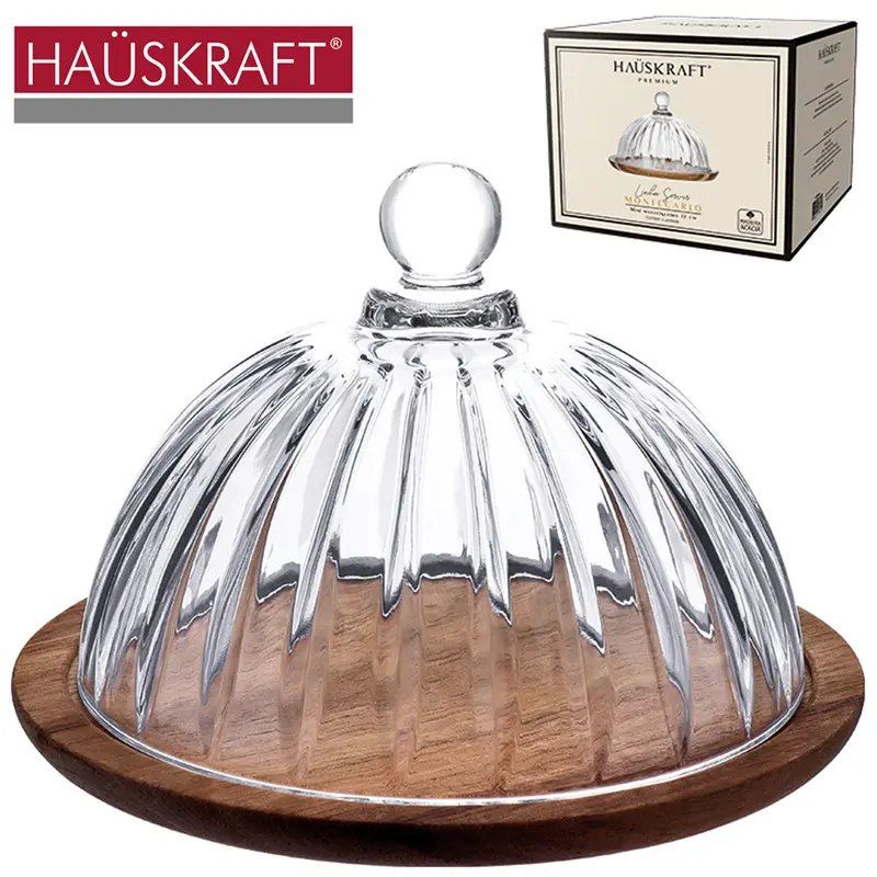 MINI MANTEIGUEIRA MADEIRA ACACIA COM TAMPA DE VIDRO CRISTAL CANELADO LINHA SERVIR MONTECARLO PREMIUM