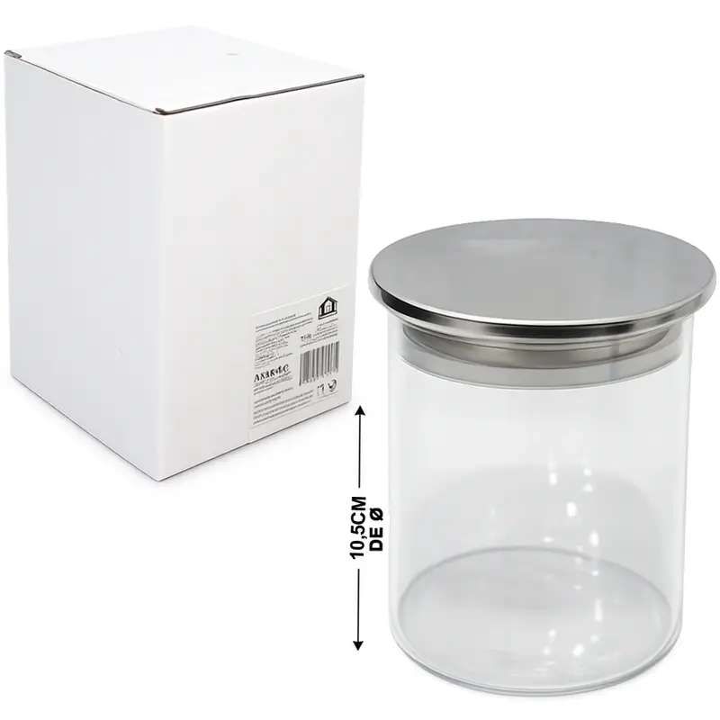 POTE DE VIDRO BOROSSILICATO REDONDO COM TAMPA HERMETICA DE INOX 600ML