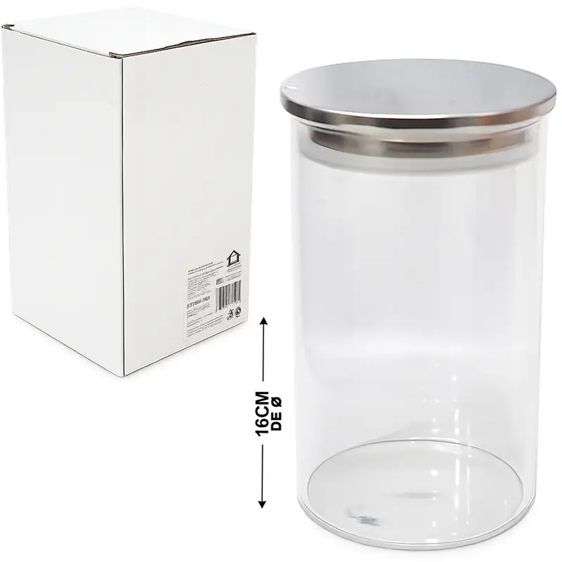 POTE DE VIDRO BOROSSILICATO REDONDO COM TAMPA HERMETICA DE INOX 800ML
