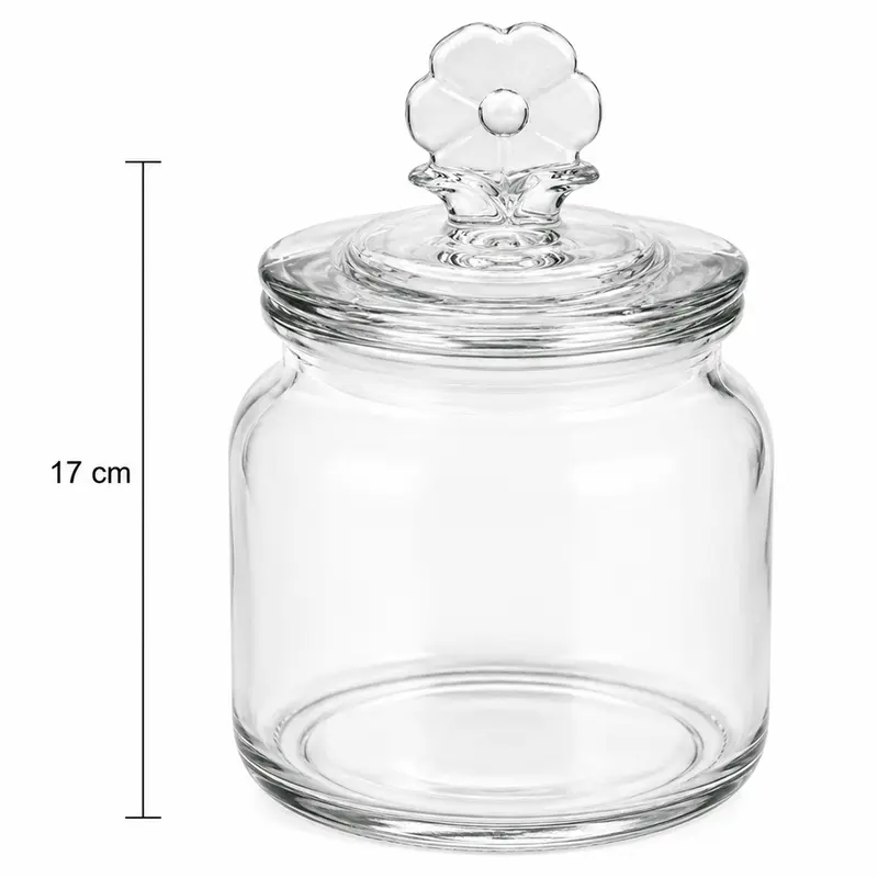 POTE DE VIDRO REDONDO COM TAMPA HERMETICA FLOR DE VIDRO 650ML