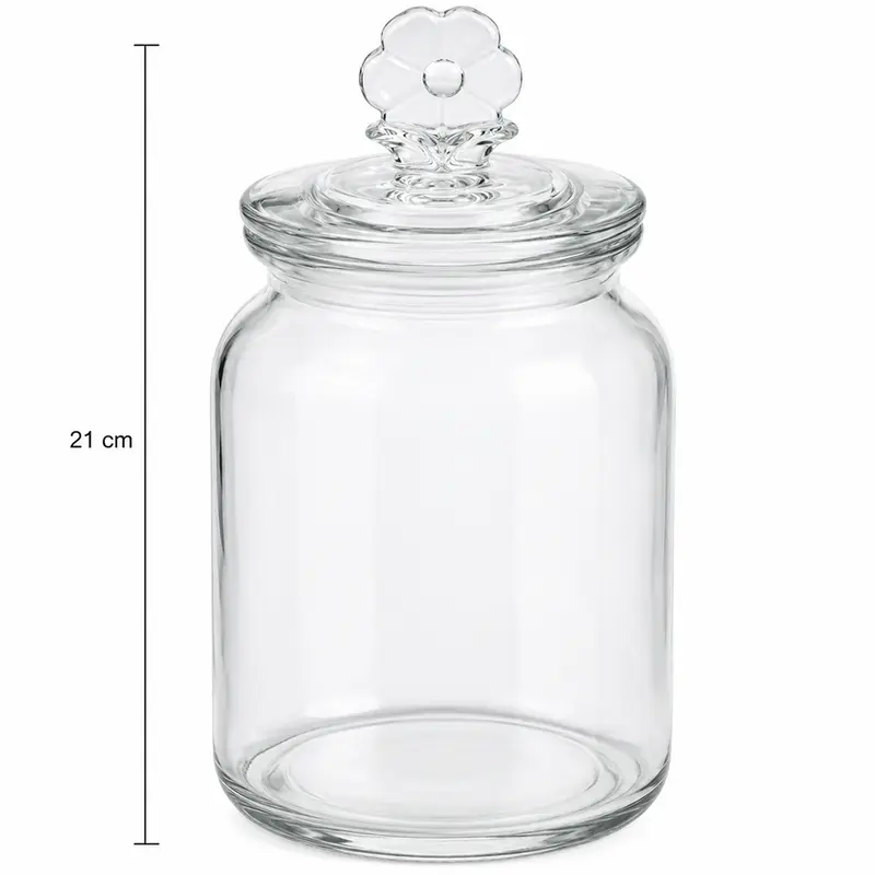 POTE DE VIDRO REDONDO COM TAMPA HERMETICA FLOR DE VIDRO 1000ML