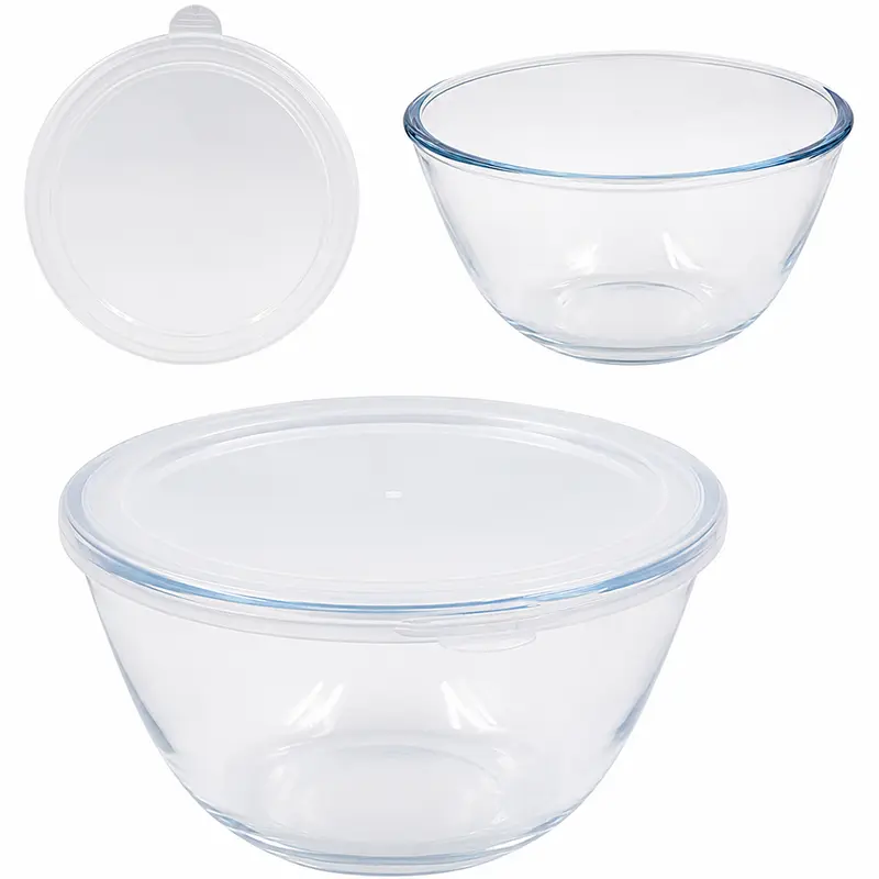 TIGELA DE VIDRO REDONDA BOWL COM TAMPA DE PLASTICO NEX COOK 1,05LTS 9,5X17,3CM DE Ø