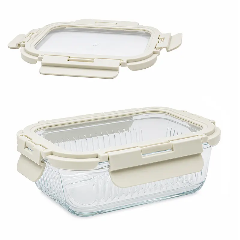 POTE DE VIDRO BOROSSILICATO RETANGULAR COM TAMPA HERMETICA E TRAVA NEX COOK 370ML