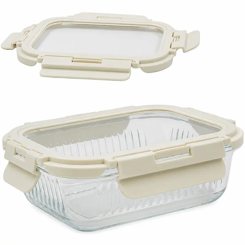 POTE DE VIDRO BOROSSILICATO RETANGULAR COM TAMPA HERMETICA E TRAVA NEX COOK 640ML