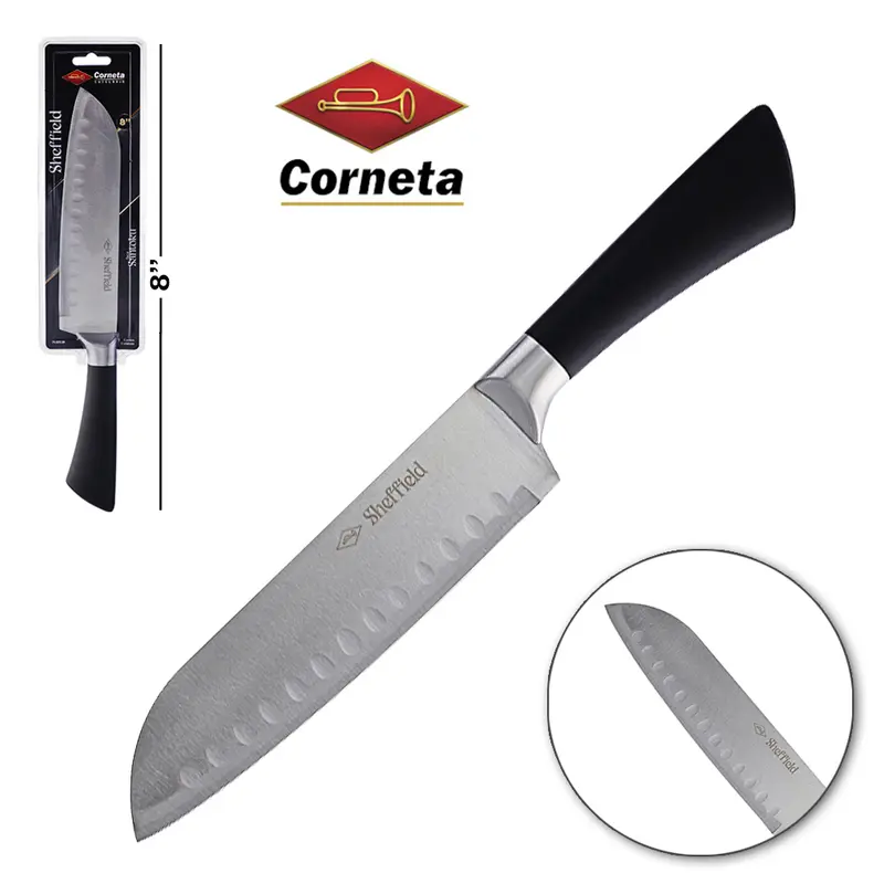 FACA SANTOKU DE INOX 8'' CABO PLASTICO PRETO SHEFFIELD
