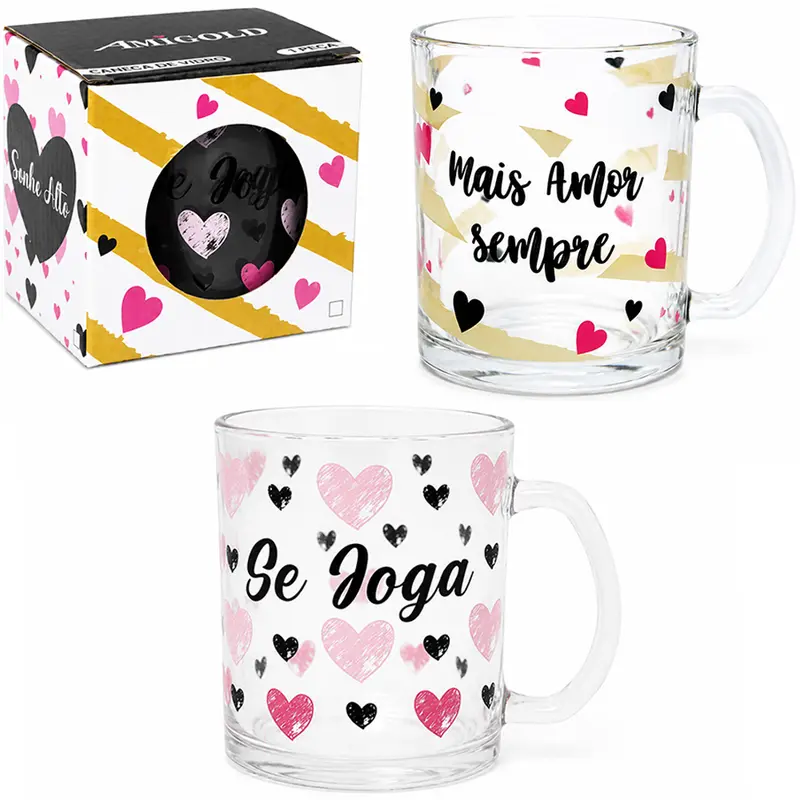 CANECA XICARA DE VIDRO SONHE ALTO/SE JOGA 335ML