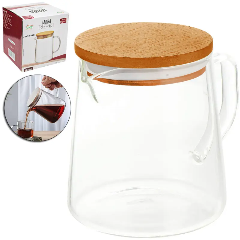 JARRA DE VIDRO BOROSSILICATO COM TAMPA HERMETICA DE MADEIRA/BAMBU 750ML