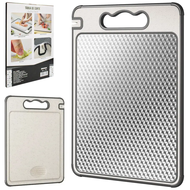 TABUA DE CORTE DUPLA FACE DE PLASTICO / INOX 3 EM 1 36X25CM