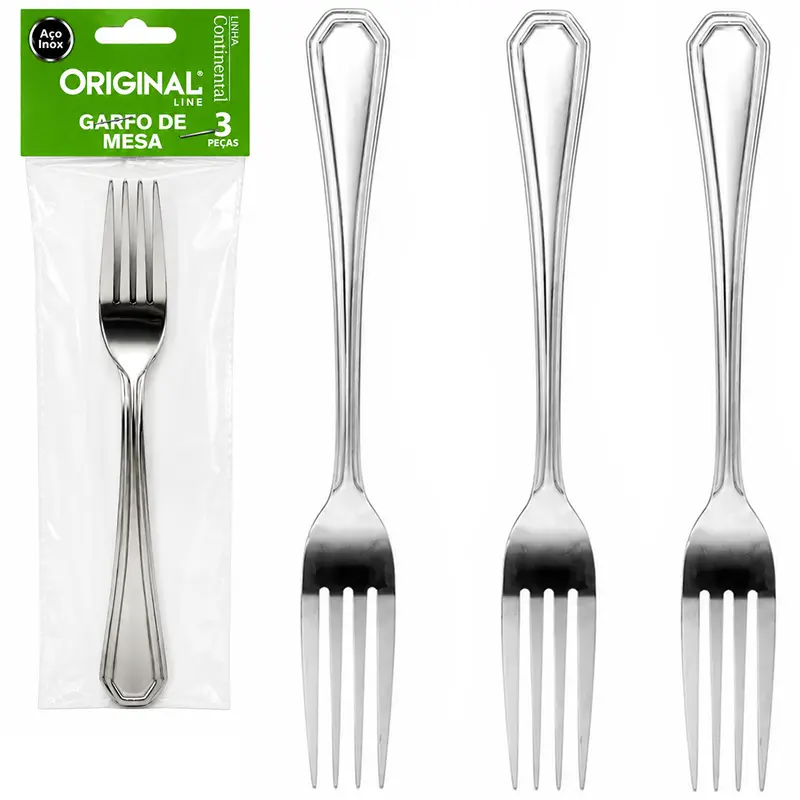 GARFO DE MESA CONTINENTAL DE INOX COM 3 PECAS 20,5CM