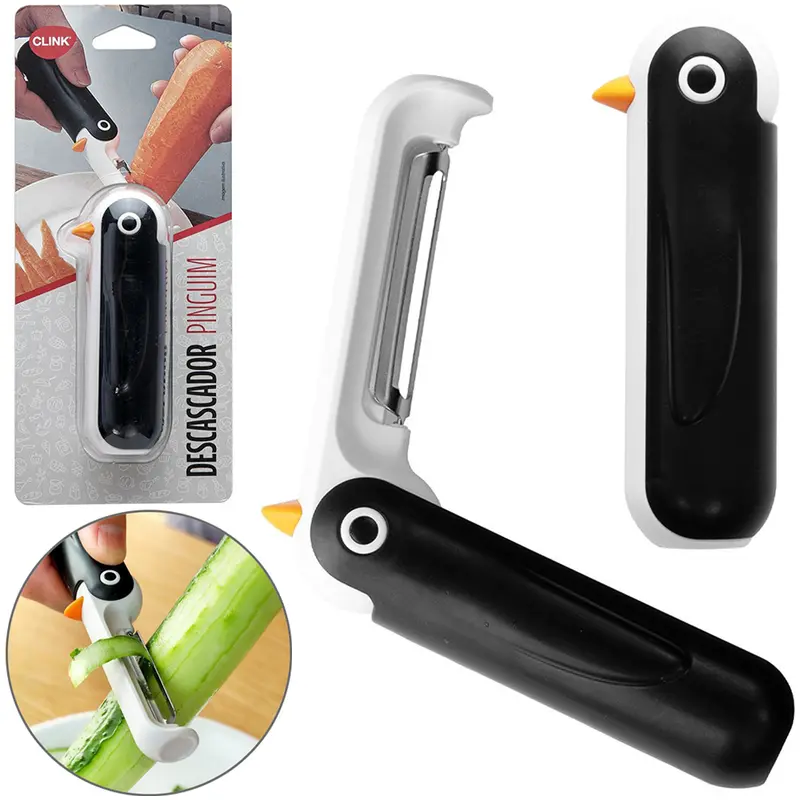 CORTADOR DESCASCADOR DE LEGUMES / FRUTAS DE INOX / PLASTICO PINGUIM 19X3,5CM NA CARTELA