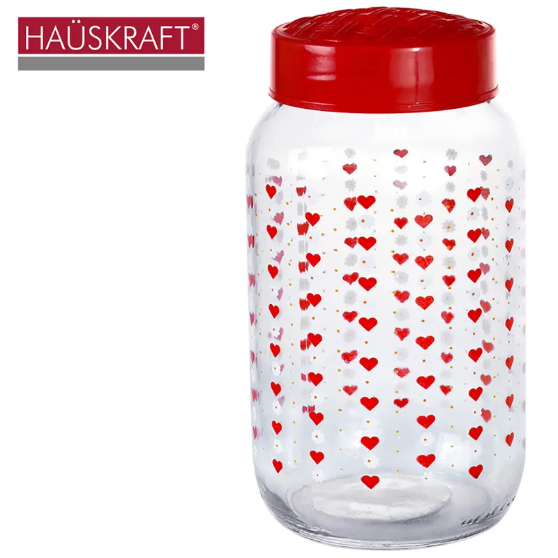 POTE DE VIDRO REDONDO CORACAO COM TAMPA DE PLASTICO RATTAN HAUSKRAFT 1,2L
