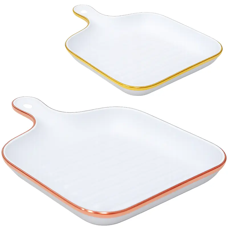 BANDEJA PETISQUEIRA DE PLASTICO QUADRADA COM PEGADOR + BORDA METALIZADA 23X16CM