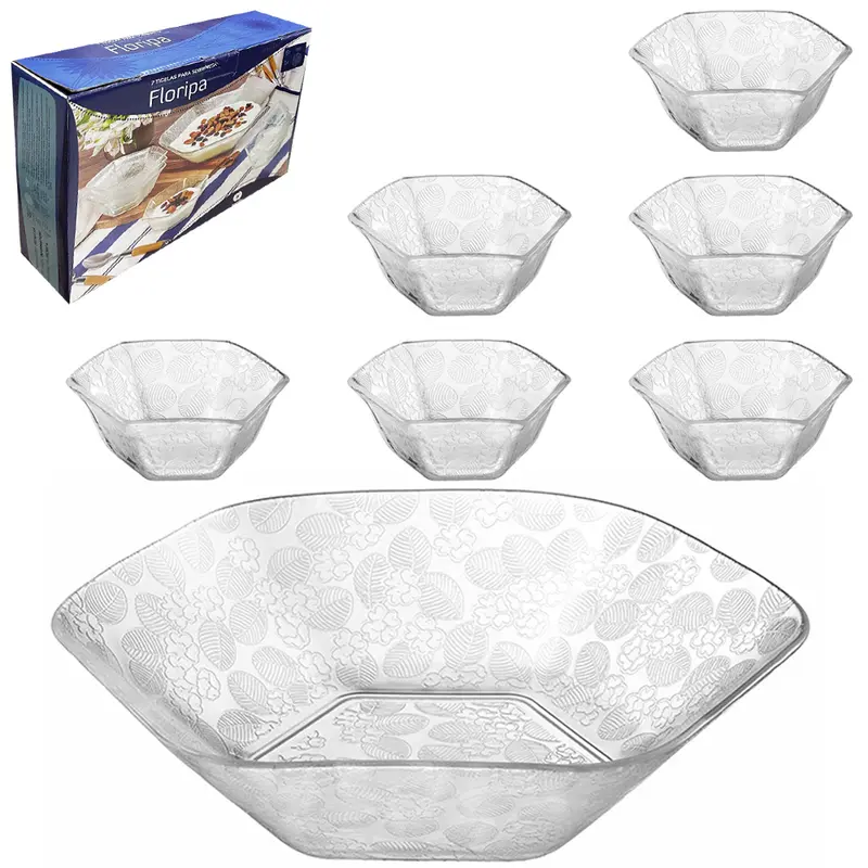 JOGO DE TIGELA DE VIDRO SEXTAVADA PARA SOBREMESA FLORIPA COM 7 PECAS 1437/243ML